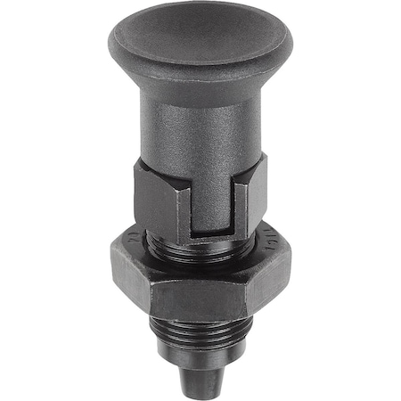 Kipp Indexing Plunger, Premium, Tapered Pin Size:2 D1=M12X1, 5, D=6, Form:D W Locking Slot W Locknut, K0736.54206